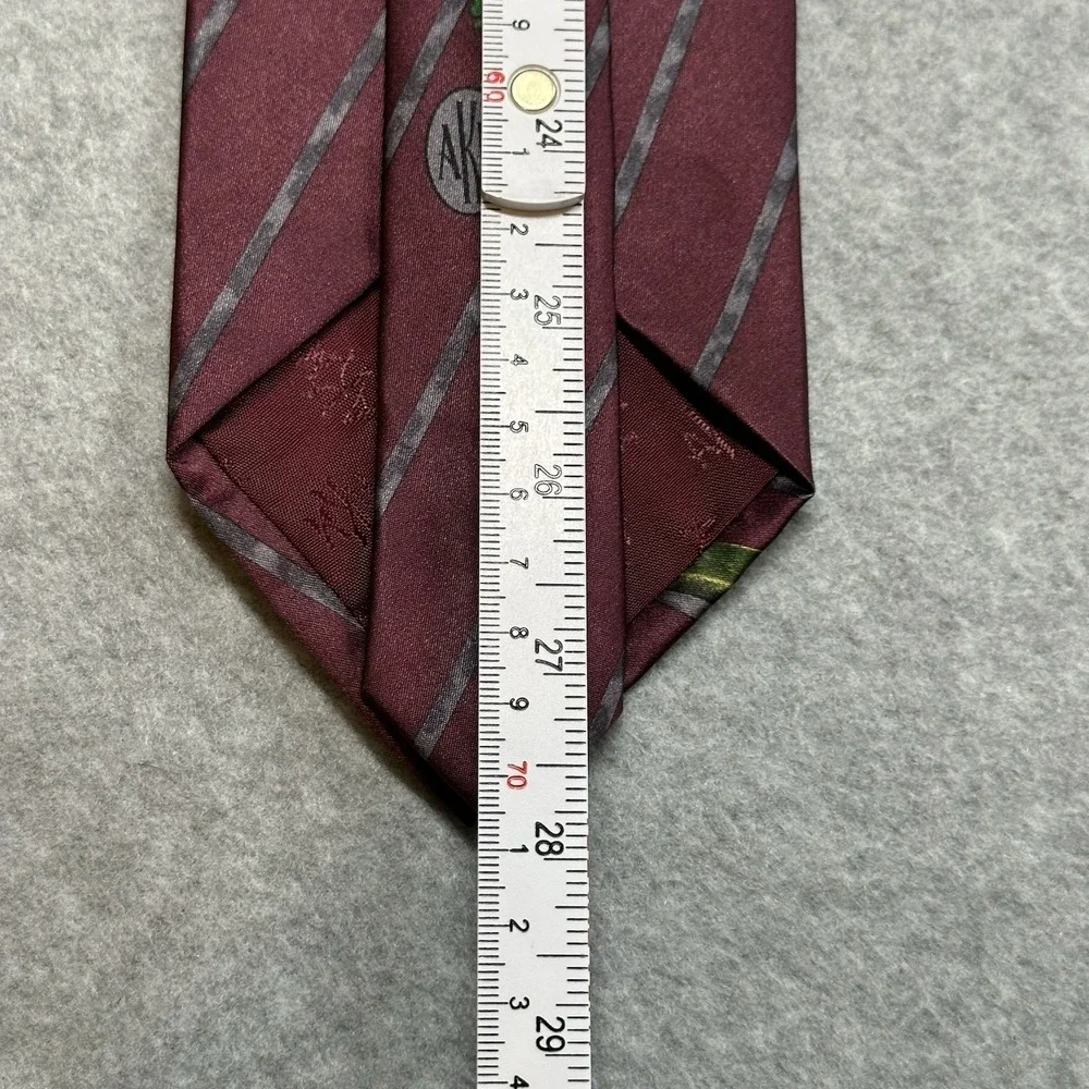 Vintage Anne Klein Men Silk Tie USA Red Floral Botanical Striped Necktie 56x3.75